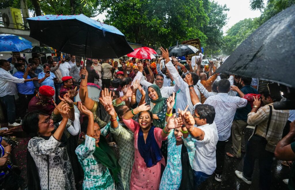 Arvind Kejriwal Granted Bail in Excise Policy Case: AAP Supporters celebrating for Kejriwal’s Release.