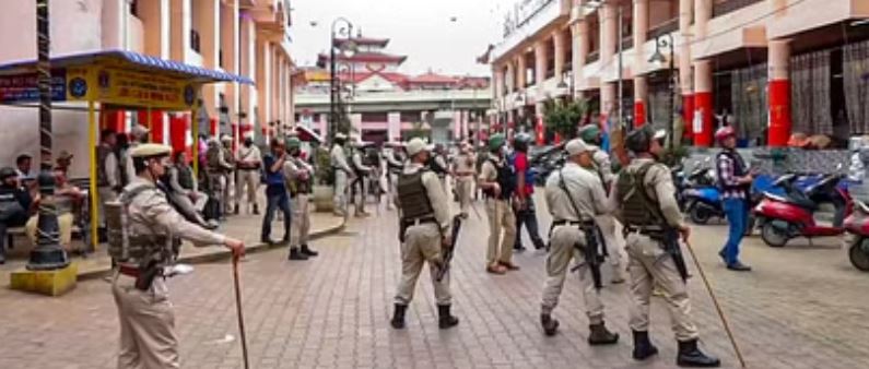 Prohibitory order imposed in Manipur. police at protest location in imphal.